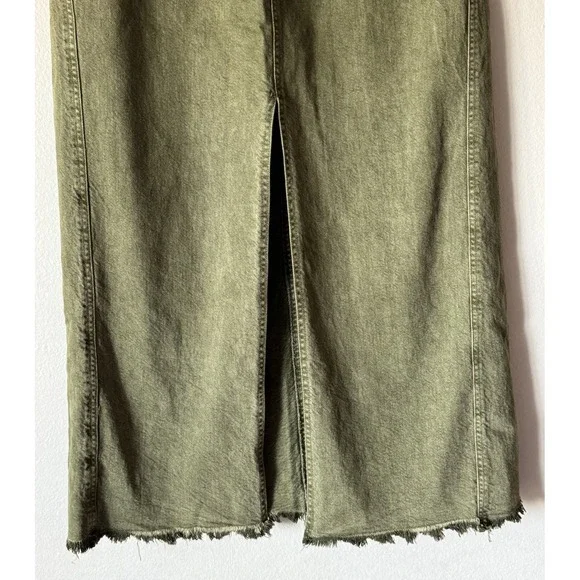 Free People Size XS Woke Up Like This Maxi Denim Skirt Slit Moss Green Boho - Picture 4 of 8